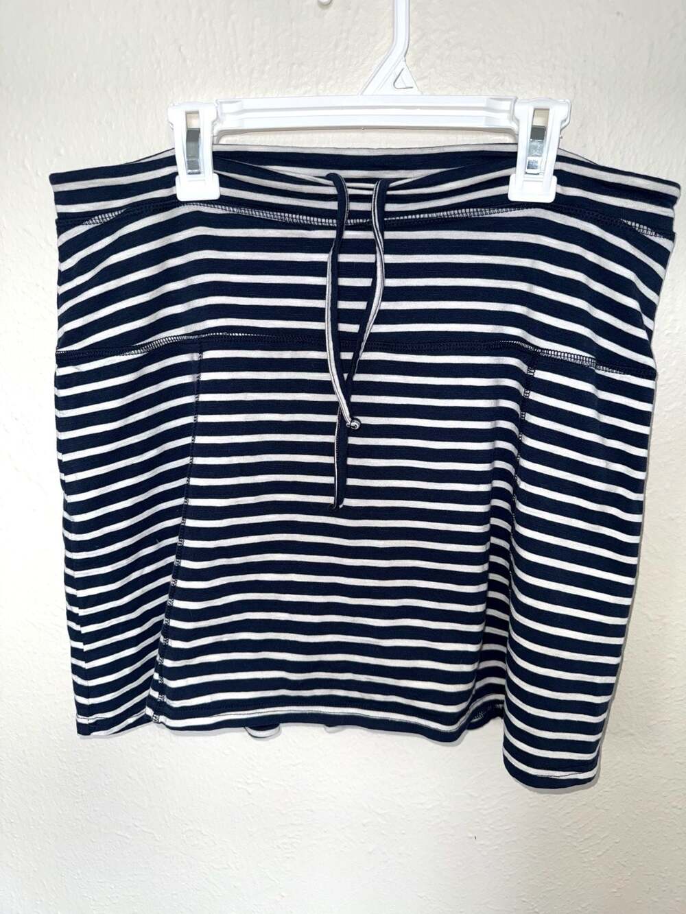 Toad&Co Chaka Skort Navy & White Striped Organic Cotton Mini Skirt w Undershorts